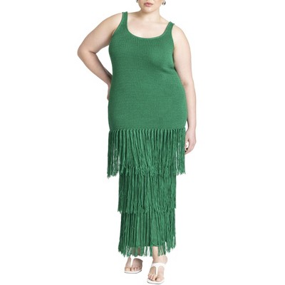 ELOQUII Women's Plus Size Fringe Sweater Dress
