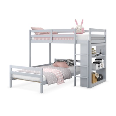 Infans Twin Over Twin Loft Bunk Bed Wood w/Bookcase Guardrail Ladder Kids Bedroom
