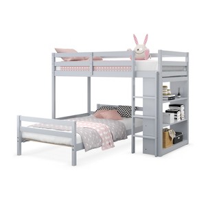 Infans Twin Over Twin Loft Bunk Bed Wood w/Bookcase Guardrail Ladder Kids Bedroom - 1 of 4
