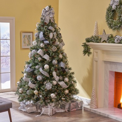 NicBex 9ft Prelit Artificial Christmas Tree with 2317 Branch Tips, 1200 Clear Lights and 105 Pinecones for Decorations, Green