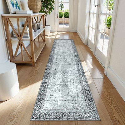 Lahome Oriental Runner Rug Washable Grey 2'1"x8' Kitchen Runner Rug Low-Pile Soft Farmhouse Print Carpet Runners for Hallways Entryway Laundry