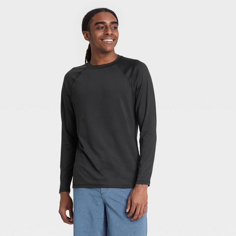Men's Long Sleeve Rash Guard Swim Shirt - Goodfellow & Co™ Black S: UPF 50+, Recycled Polyester, Spandex