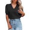 Womens V Neck Sweater Tops Lightweight Soft Sweater Knit Shirts Ribbe Cuff Short Lantren Sleeve Sweater - 4 of 4