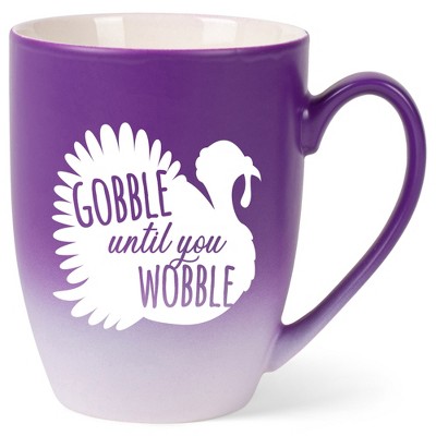 Elanze Designs Gobble Until You Wobble Two Toned Ombre Matte Purple and White 12 ounce Ceramic Stoneware Coffee Cup Mug