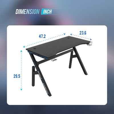 Black Carbon Fiber Gaming Desk with Cup Holder and Headphone Hook
