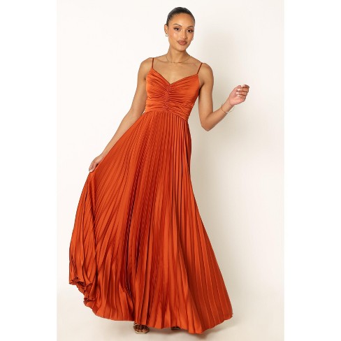 Orange pleated dress hotsell