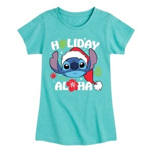 Girls' - Lilo and Stitch - Holiday Aloha Christmas Fitted Short Sleeve Graphic T-Shirt - 1 of 4