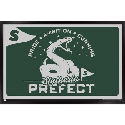 Trends International Harry Potter - Slytherin Crest Magic Framed Wall  Poster Prints Black Framed Version 14.725 x 22.375