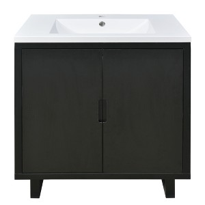 Vynxaria 30 Inch Black Bathroom Vanity Set with Sink Solid Wood Frame Soft Close Doors, Large Storage Space and Anti Scratch Floor Mats Free Standing - 1 of 4