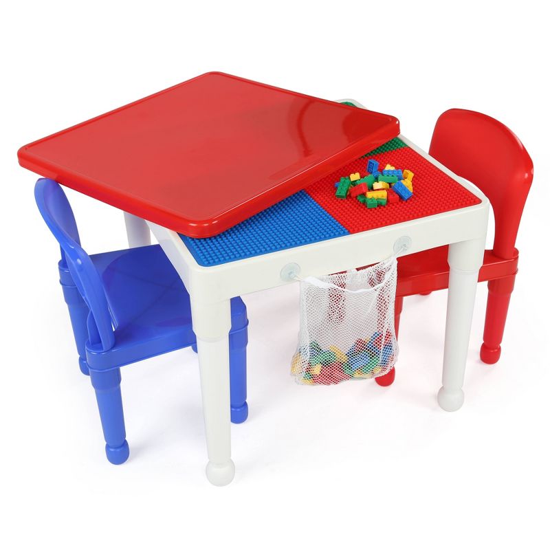 3pc 2 in 1 Square Activity Kids&#39; Table with 2 Chairs Blue/Red - Humble Crew, 3 of 10