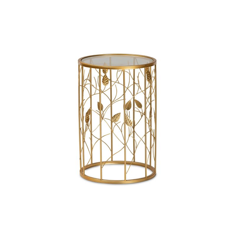 Anaya Glam Brushed Metal and Glass Leaf Accent End Table Gold - Baxton Studio, 3 of 8