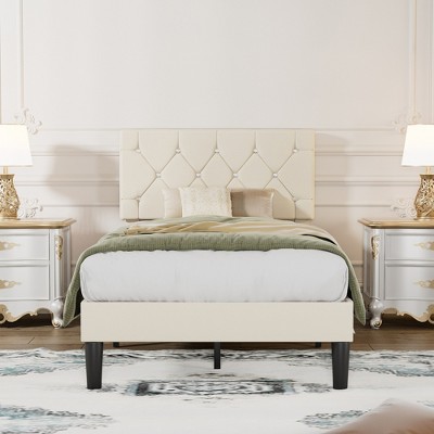 VECELO Queen/Full/Twin Upholstered Platform Bed Frame with Button Tufted Adjustable Headboard