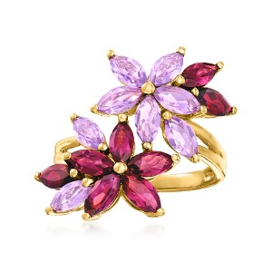 Ross-Simons 1.40 ct. t.w. Rhodolite Garnet, 1.20 ct. t.w. Amethyst and .50 ct. t.w. Garnet Flower Ring in 18kt Gold Over Sterling - 1 of 4