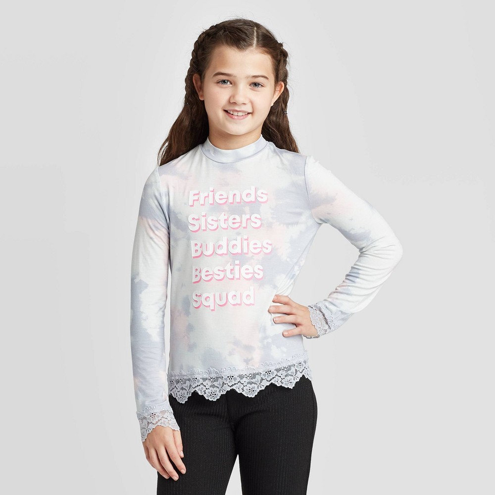 Girls' Long Sleeve Lace Trim Top - art class Blue L, Girl's, Size: Large was $14.99 now $5.99 (60.0% off)