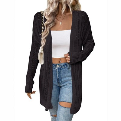Womens Cardigan Above Knee Crochet Sweater Open Front Ribbed Long Sleeve Lightweight Sweater Longline Cardigan Cozy Fall Sweater Coats