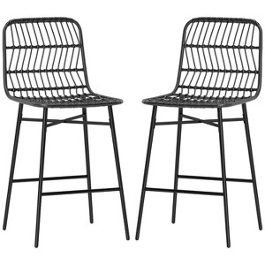 Black Rattan Bar Stools Set of 2, 26 Inch High Bar Stools with Back, Bar Stools for Kitchen Island - 1 of 4