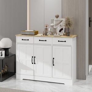 Farmhouse Buffet Cabinet Storage Sideboard with 3 Drawers and 3 Doors for Dining Living Room Kitchen Cupboard-White - 1 of 1