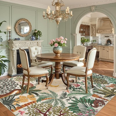 Modern Washable Area Rug - Stain Resistant Ultra Soft Night Jungle Print, Non-Slip Lightweight Floor Carpet for Living Room, Office, Nursery