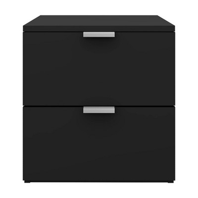 Matte Black Wood 2-Drawer Nightstand with Silver Pulls