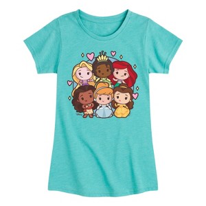 Girls' - Disney Princess - Princess Group Chibi Kawaii Fitted Short Sleeve Graphic T-Shirt - 1 of 4
