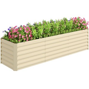 Outsunny 8x2x2ft Galvanized Raised Garden Bed Kit, Large Outdoor Metal Elevated Planter Box with Safety Edging for Flowers, Vegetables, Cream White - 1 of 4