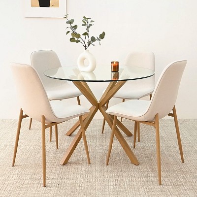 Round Glass Dining Table With Chairs,5-piece Round Clear Glass With 4 ...