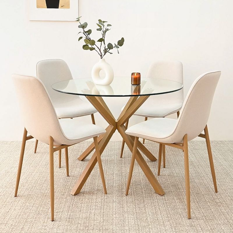 Olive+Oslo Round Glass Dining Table With Chairs,5-Piece Round Clear Glass with 4 Upholstered Dining Chairs,Oak Dining Table And Chairs-Maison Boucle, 1 of 11