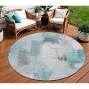 Teal Blue And Ivory Abstract Washable Indoor Outdoor Area Rug - 2 of 4
