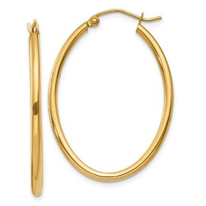 Black Bow Jewelry 2mm x 37mm Polished 14k Yellow Gold Classic Oval Hoop Earrings - 1 of 4