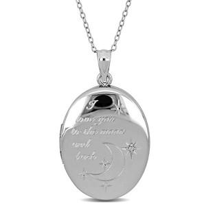 EVERLY JEWELRY | Sterling Silver 20mm oval "I love you to the moon and back" Pendant With Cable Chain Locket, 18-inch - 1 of 4