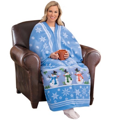 Collections Etc Snowman and Snowflake Soft Fleece Blanket Cuddle Wrap 60.5" x 67"