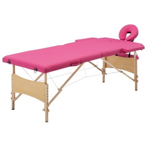 vidaXL Foldable Massage Table 2 Zones Wood Pink - 1 of 4