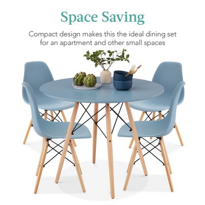 Blue and Oak Mid-Century Modern 5-Piece Dining Set with Beech Wood Legs
