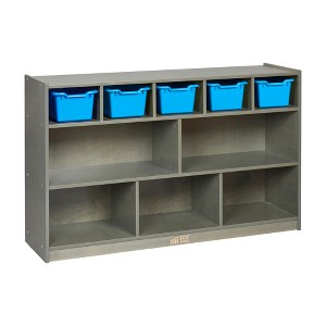 ECR4Kids 5+5 Mobile Storage and Tray Cabinet with 5 Scoop Front Bins, Grey Wash - 1 of 4