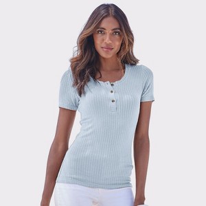 Women's Ribbed Henley Top - LASCANA - 1 of 4