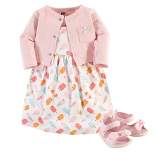 Hudson Baby Infant Girl Cotton Dress, Cardigan and Shoe 3pc Set, Ice Cream