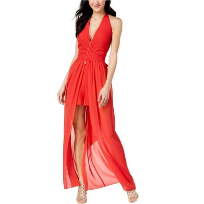 XOXO Womens Sheer Panel Romper Jumpsuit