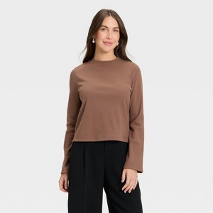 Women's Long Sleeve Brushed Ribbed Boxy T-Shirt - A New Day™ - 1 of 4