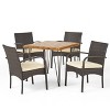 Christopher Knight Home Clayton Outdoor Acacia Wood and Wicker 5 Piece Dining Set with Cushion, Teak/Multibrown - 2 of 4