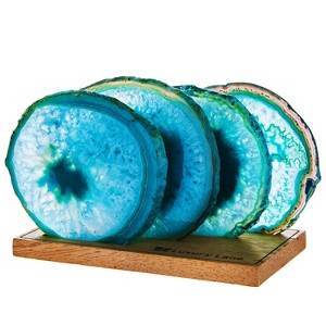 Luxury Lane Set of 4 Large Natural Brazilian Agate Slice Geode Rock Stone Drink Coasters with Wood Holder - 1 of 4
