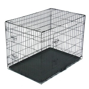 Munora 42" Folding Steel Pet Kennel, Black Metal Dog Crate with ABS Plastic Pan, Dual-Door Design for Cats & Dogs up to 90lbs - 1 of 4