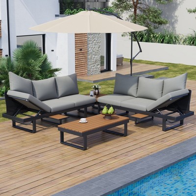 4-Piece Outdoor Sectional Sofa, Patio Conversation Set with Adjustable Reclining Seats & Coffee Table, Weather-Resistant Daybed - ModernLuxe