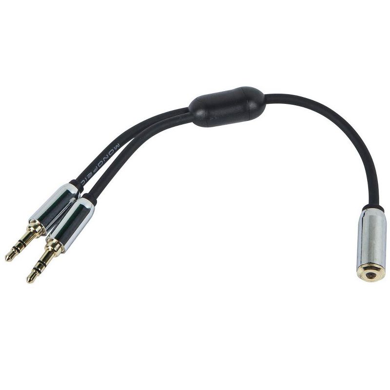Monoprice Audio Cable - 0.5 Feet - Black | 3.5mm Female Plug to Two 3.5mm Male Jacks for Mobile, Gold Plated, 2 of 5