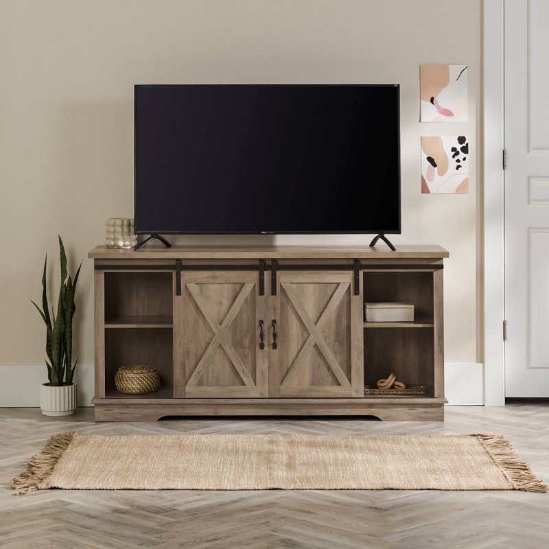 Modern Transitional Sliding Barndoor TV Stand for TVs up to 65"- Saracina Home, 5 of 26