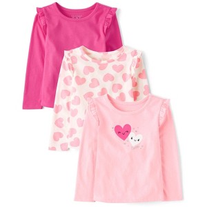 The Children's Place Toddler Girls Valentine's Day Long Sleeve Heart Flutter Top 3-Pack - 1 of 4