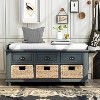 ORRD Rustic Entryway Bench - 3 Drawers & 3 Rattan Baskets - Shoe Storage & Seating - 2 of 4
