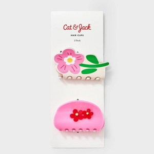 Girls' 2pk Flower Claw Clip Set - Cat & Jack™ Pink: Hair Styling, Floral Pattern, All Hair Types, Ages 3+ - 1 of 3