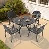 5-Piece Cast Aluminum Outdoor Dining Set: Round Table, Stackable Chairs & Red Cushions - All-Weather Patio Furniture for Your Backyard - 2 of 4