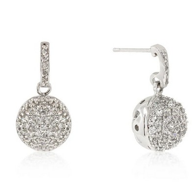 ShineHigh Pave CZ Ball Dangle Earrings – Rhodium-Plated Classic Round Drop Earrings with Post Backing