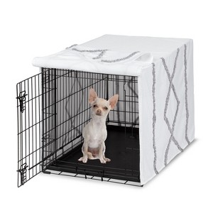 Sweet Jojo Designs Dog Crate Kennel Cover 24in. Boho Fringe White and Grey - 1 of 4